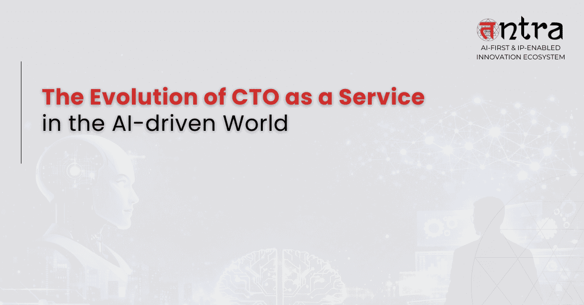 AI-driven CTO leadership visual with digital brain and futuristic technology interface.